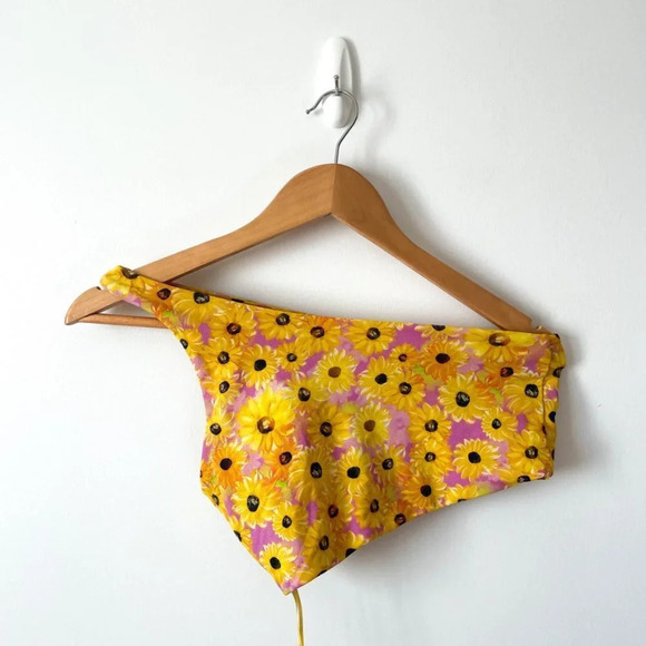 Zara 2 Piece SET One Shoulder Crop Top Biker Shorts Sunflower Yellow Size Medium - Picture 2 of 8